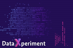 Bild mit Schriftzug DataXperiment und einem Coding-Programm in Java-Sprache