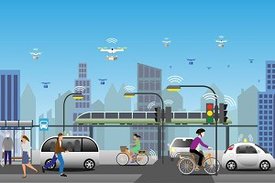 Grafische Darstellung moderner Mobilität in der Stadt